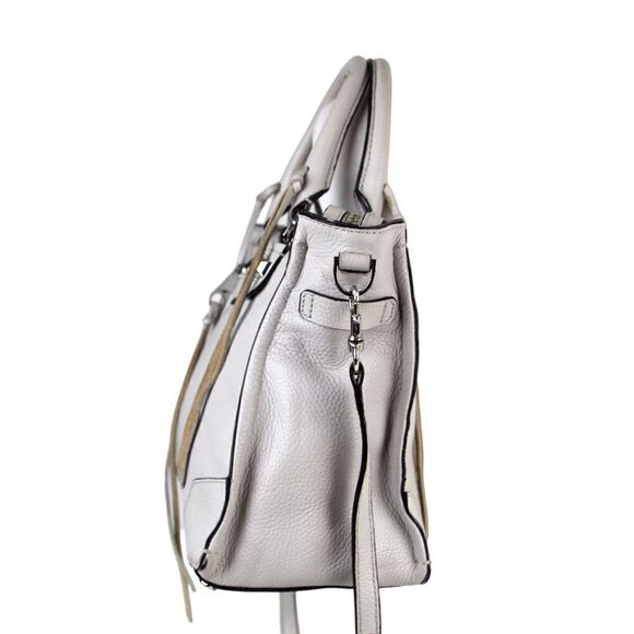 Rebecca Minkoff LIGHT GRAY GENUINE LEATHER SATCHEL SHOULDER BAG X-BODY HANDBAG - Picture 4 of 16